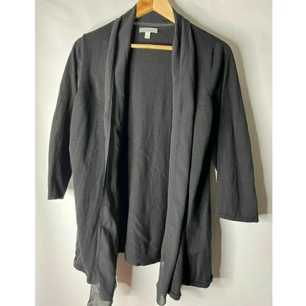 Amber Sun Open Front Cardigan Lace Trim 3/4 Sleeves Black Women’s Size Large L
